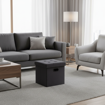 1PC Faux Leather White/Black Footstool Cube Chest Ottoman Pouf Footrest with Storage Foldable Stool Storage Box Home Seat Bench - gallery 2