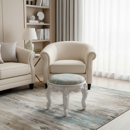 Retro Fabric Dressing Chair, Child Round Stool, Dressing Seat, Home Furniture, Living Room Dinning Chair, ABS Leg, Round Ottoman - gallery 2