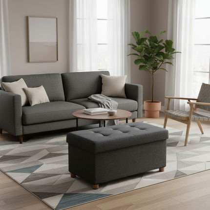 SONGMICS Storage Stool, Small Foldable Ottoman, 38 x 38 x 40 cm, Cube Footrest with Storage, Load up to 300 kg, for Living Room - gallery 2