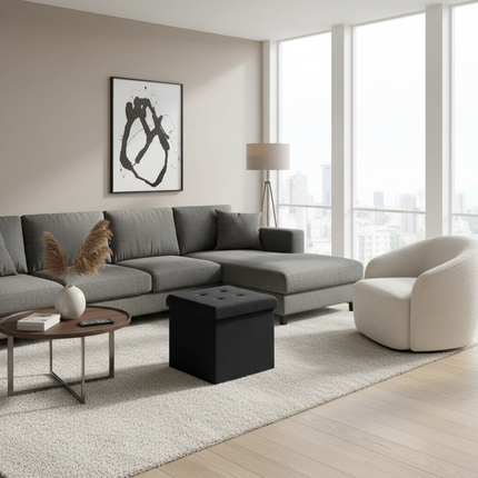 1PC Foldable Dressing Table Stool Pouf Storage Ottoman Chair Stool Upholstered Footstool Linen Couch Stool Removable Cover - gallery 2