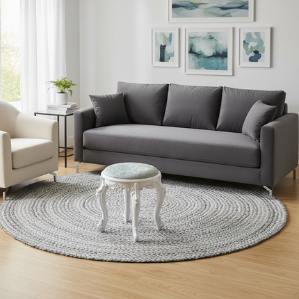 Retro Fabric Dressing Chair, Child Round Stool, Dressing Seat, Home Furniture, Living Room Dinning Chair, ABS Leg, Round Ottoman - gallery 2