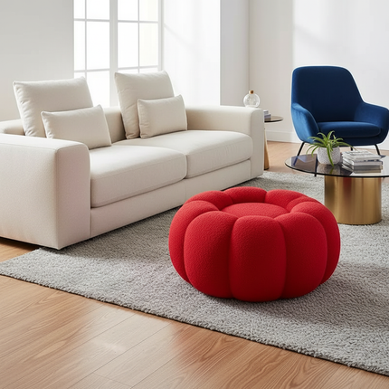 Pumpkin Sofa Low Stools Foot pedal Lamb Wool Shape Velvet Fabric Simple Modern Living Room Light Luxury Bedroom Round Ottomans - gallery 2