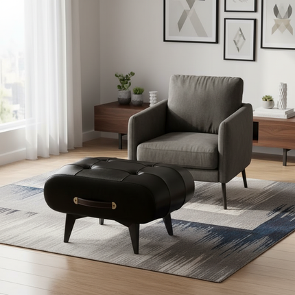 Foldable Foot Stool Extra Thick PU Leather & High-Density Foam, Portable Ottoman for Living Room/Bedroom/Office, Non-Slip Base - gallery 2