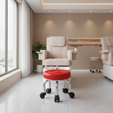 5-Wheel Metal Stool - Thickened Silent Low Stool with Sturdy Frame for Home/Foot Spa/Cosmetology/Kids - gallery 2