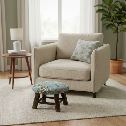 ‌Premium Velvet Upholstered Pouf Ottoman‌ - Solid Wood Leg Round Coffee Table Footrest European Style Extra Seat for Living Room - gallery 2