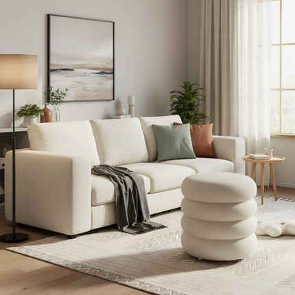 Creamy Household Stool Girls' Makeup Seat Bedroom Vanity Chair Soft Lamb Wool Pouf Minimalist Manicure Round Ottoman - gallery 2