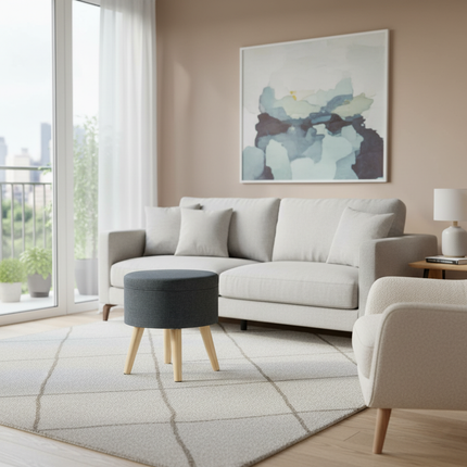 1PC Velvet Linen Storage Ottoman Chair Stool Multifunction Upholstered Footstool Round Pouffe Chair with Removable Cover Home - gallery 2