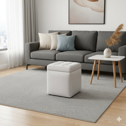 Repose Pied Salon Blanc Capitonné Rangement