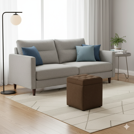 Repose Pied Salon Marron Capitonné Confort Rangement