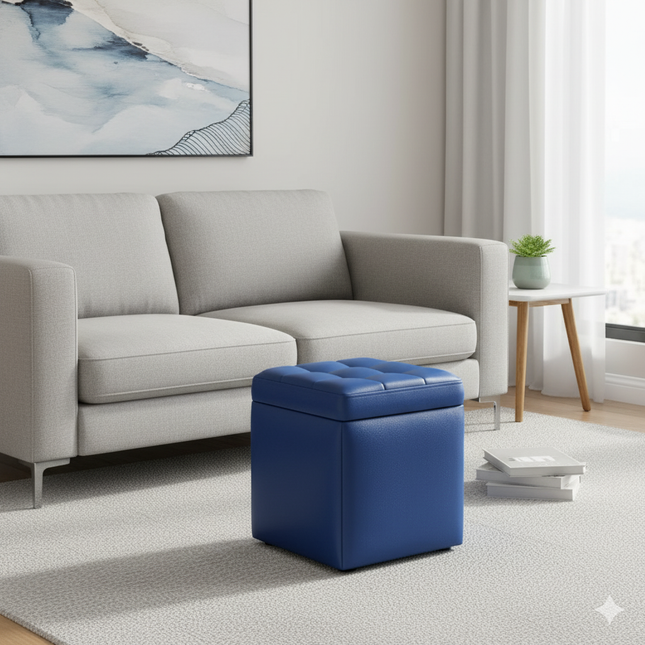 Repose Pied Salon Bleu Capitonné Rangement