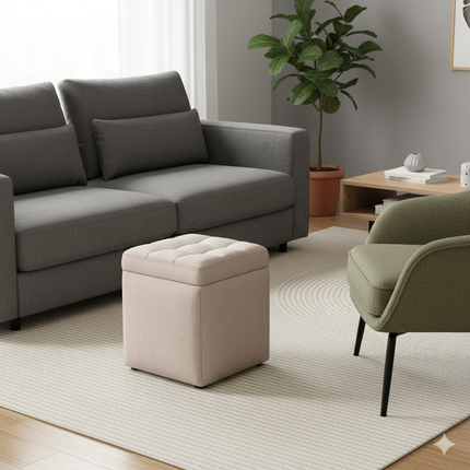 Repose Pied Salon beige carré rangement