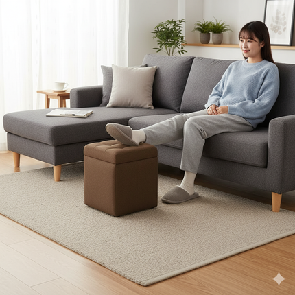 Repose Pied Salon Marron Capitonné Confort Rangement