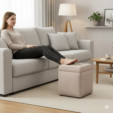 Repose Pied Salon beige carré rangement