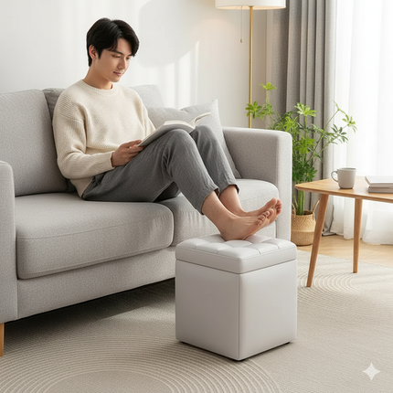 Repose Pied Salon Blanc Capitonné Rangement